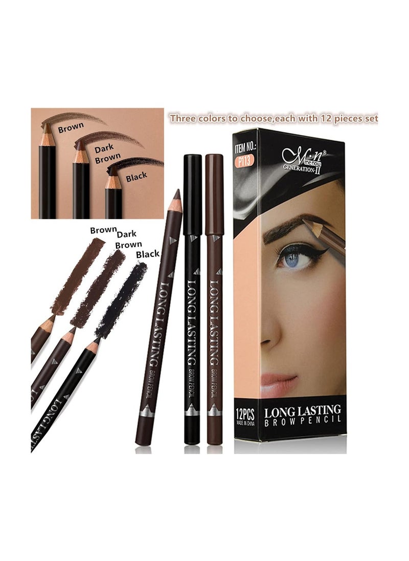 Mn - 12 Pieces Eyebrow Pencil Waterproof And Sweat Proof Multifunctional  Set 03 Brown - Image 1