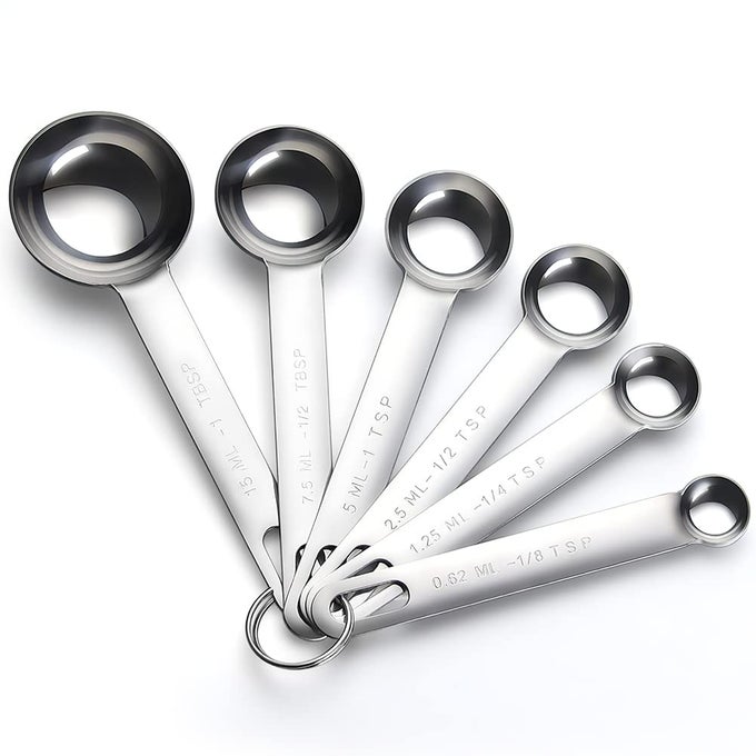 6PIECE MEASURING SPOON SET STAINLESS STEEL ROUND DURABLE MIRROR POLISHED 18 14 12 TSP 1 TSP 12 1 TBLS MEASURE SPOONS FOR COOKING BAKING