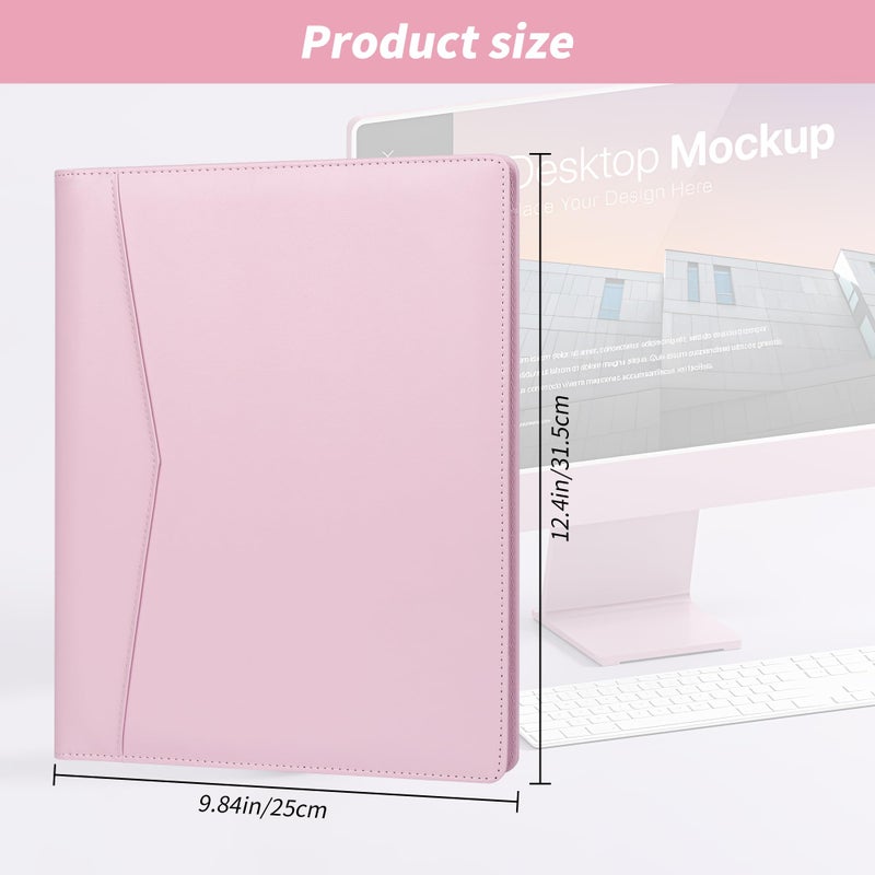 Pacific Mailer Padfolio Portfolio Leather Binder, Interview Legal Document Organizer, Business Card Holder Included Letter Sized Writing Pad [Pink, Piano Noir Faux Leather Matte Finish] - Image 2