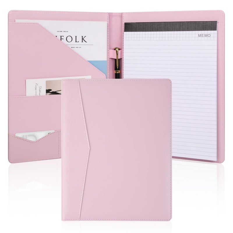Pacific Mailer Padfolio Portfolio Leather Binder, Interview Legal Document Organizer, Business Card Holder Included Letter Sized Writing Pad [Pink, Piano Noir Faux Leather Matte Finish] - Image 1