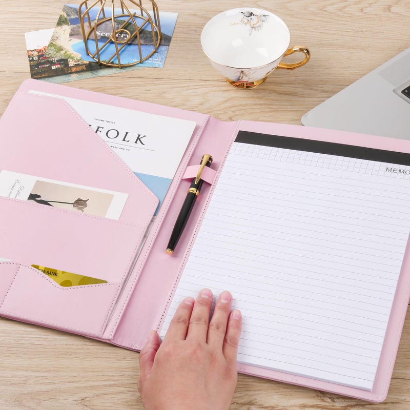 Pacific Mailer Padfolio Portfolio Leather Binder, Interview Legal Document Organizer, Business Card Holder Included Letter Sized Writing Pad [Pink, Piano Noir Faux Leather Matte Finish] - Image 5