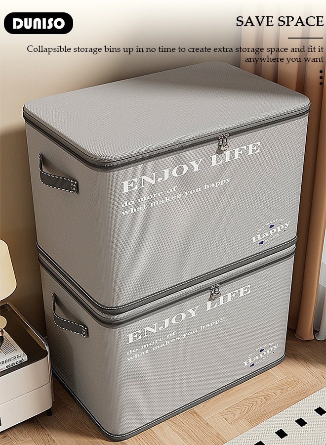 DUNISO 2 Pack Collapsible Rigid Zip Lidded Storage Boxes Foldable Closet Storage Box Washable Closet Storage Organizer Wardrobe Clothes Organizer Cube Storage Bin Closet Organizer Storage Basket with Handle for Clothing Jeans Blankets Toys - Image 4