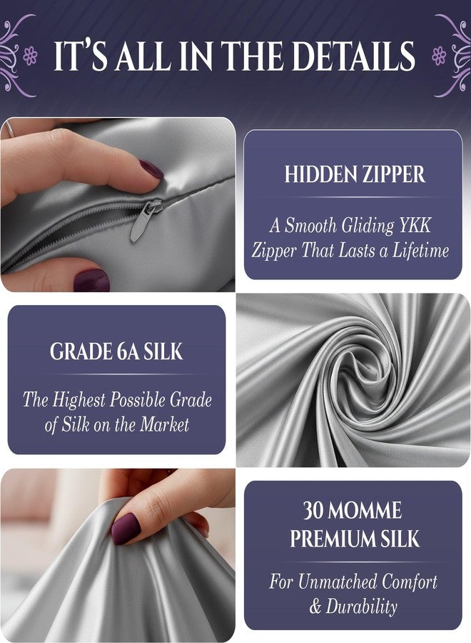 DECOLURE 100% Pure Mulberry Silk Pillow Case Standard Size - Highest Grade 30 Momme 6A+, Luxuriously Soft & Cooling Silk Pillowcase for Hair & Skin, Hypoallergenic, Breathable, Hidden Zipper (Silver) - Image 4