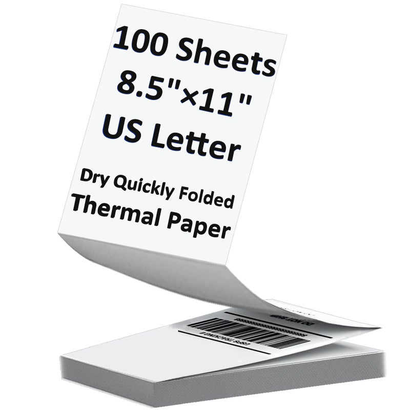 ECIFFO 100 Sheets US Letter Size Thermal Paper, 8.5 x 11 Inch Thermal Printer Paper for M08F/A40 Thermal Portable Printer, Continual Feeding Folded Printing Paper - Image 1