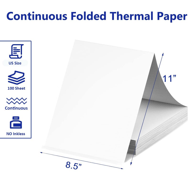 ECIFFO 100 Sheets US Letter Size Thermal Paper, 8.5 x 11 Inch Thermal Printer Paper for M08F/A40 Thermal Portable Printer, Continual Feeding Folded Printing Paper - Image 2