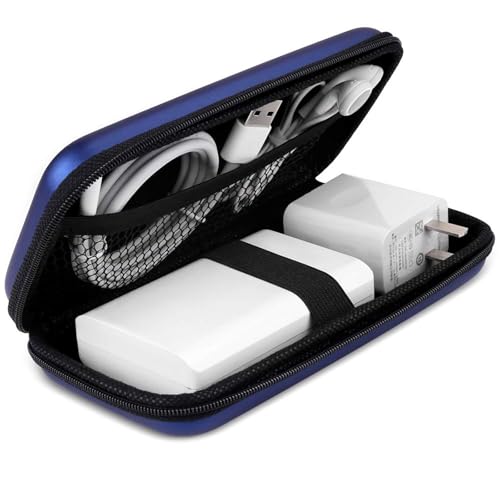 iMangoo Travel Essential Electronics Organizer Pouch Charger Case, Shockproof Dual Zipper Power Bank Cables Tech Accessories Purse, Men & Women Travel Must Have Storage Bag, 6.5x3.2x1 inch Blue - Image 1