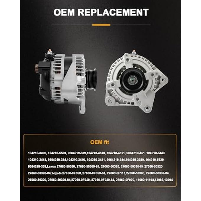 ROADFAR Alternator Compatible 2003-2009 for Lexus GX470 Base 4.7L,2006-2007 for Lexus LX470 Base 4.7L,2003-2009 for Toyota for 4Runner Limited/Sport/SR5 4.7L, OE 104210-3390 - Image 2