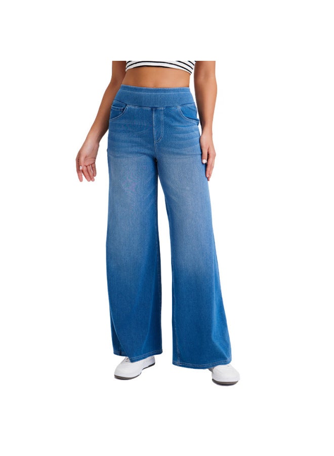 European And American High Waist Cat Maliu Yoga Jeans Women's High Elastic Slimming Loose Pocket Wide Leg Casual Pants - Image 5