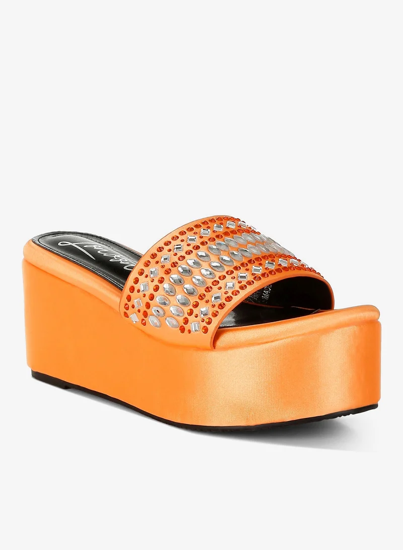 London Rag orange Diamante & Rhinestone Detail Flatform Sandals in Orange for Women | Best Price UAE