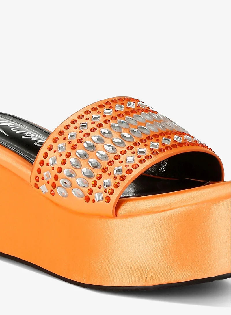 London Rag orange Diamante & Rhinestone Detail Flatform Sandals in Orange for Women | Best Price UAE