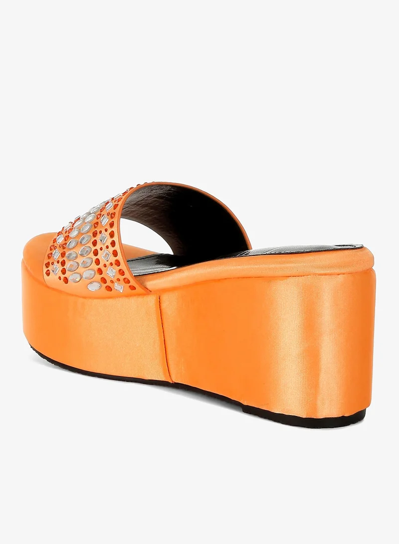 London Rag orange Diamante & Rhinestone Detail Flatform Sandals in Orange for Women | Best Price UAE