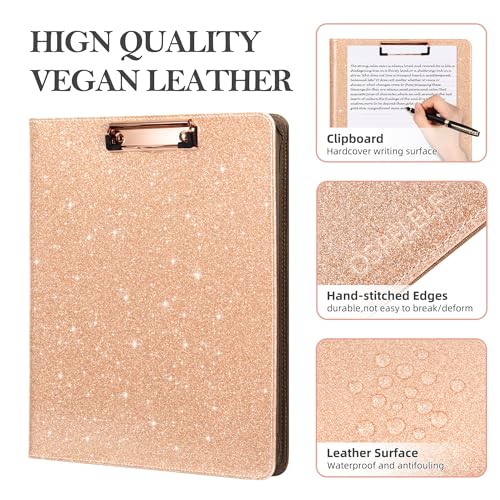 Ospelelf Clipboard with Storage, 3 Ring Binder with Zipper, Leather Padfolio Portfolio Folder, Calculator, 12.1” Tablet Sleeve, 5 Dividers with Pocket|Refillable Notepad, Card Slot (Rose Gold) - Image 5