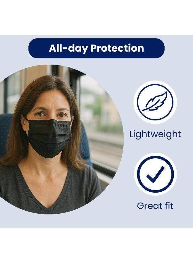 MagiCare Black Disposable Face Masks Made in USA - Premium 3 Ply Face Mask for Adults - Comfortable, Soft, Breathable Face Masks - Black, 50ct Box - Image 3