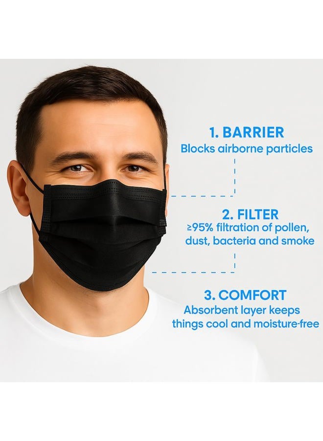 MagiCare Black Disposable Face Masks Made in USA - Premium 3 Ply Face Mask for Adults - Comfortable, Soft, Breathable Face Masks - Black, 50ct Box - Image 5