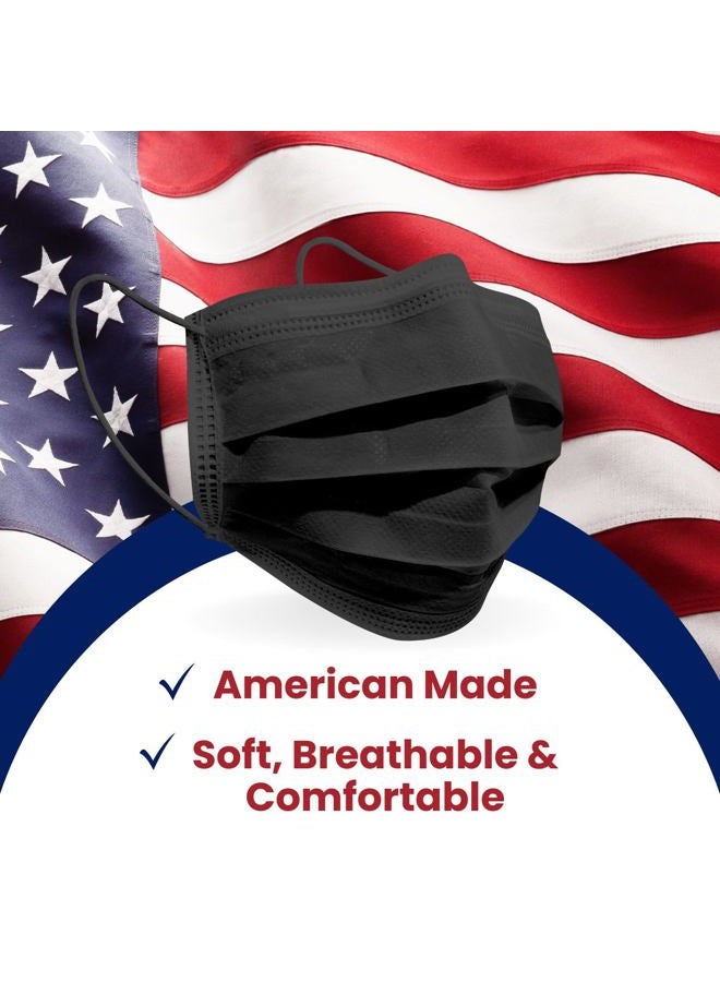 MagiCare Black Disposable Face Masks Made in USA - Premium 3 Ply Face Mask for Adults - Comfortable, Soft, Breathable Face Masks - Black, 50ct Box - Image 2