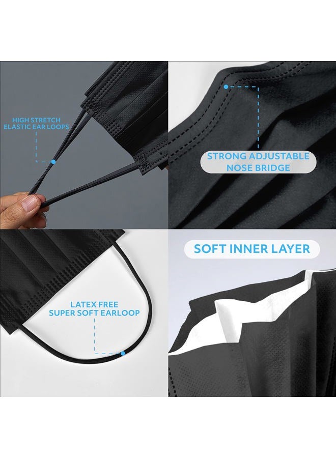 MagiCare Black Disposable Face Masks Made in USA - Premium 3 Ply Face Mask for Adults - Comfortable, Soft, Breathable Face Masks - Black, 50ct Box - Image 4