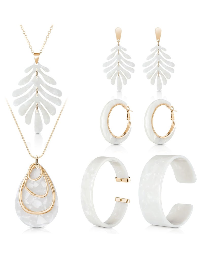 Excefore Acrylic Jewelry Set, Marble Texture Floral Acrylic Jewelry Set for Women, Statement Earrings, Necklace, and Bracelet Set (1 Sets) - Image 1