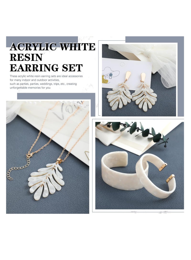Excefore Acrylic Jewelry Set, Marble Texture Floral Acrylic Jewelry Set for Women, Statement Earrings, Necklace, and Bracelet Set (1 Sets) - Image 2