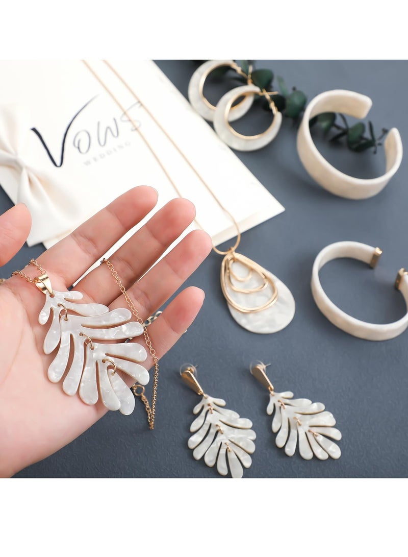 Excefore Acrylic Jewelry Set, Marble Texture Floral Acrylic Jewelry Set for Women, Statement Earrings, Necklace, and Bracelet Set (1 Sets) - Image 4