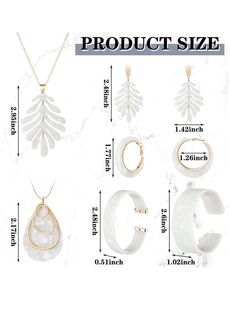 Excefore Acrylic Jewelry Set, Marble Texture Floral Acrylic Jewelry Set for Women, Statement Earrings, Necklace, and Bracelet Set (1 Sets) - Image 3