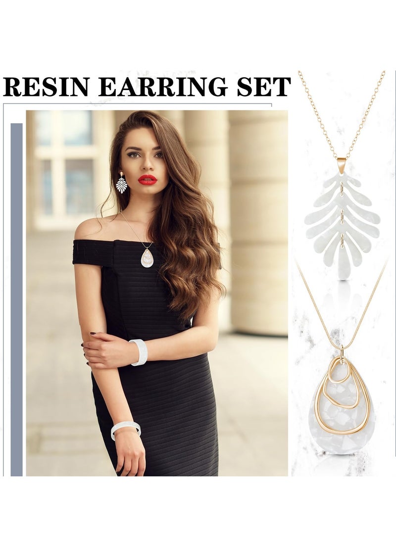 Excefore Acrylic Jewelry Set, Marble Texture Floral Acrylic Jewelry Set for Women, Statement Earrings, Necklace, and Bracelet Set (1 Sets) - Image 5