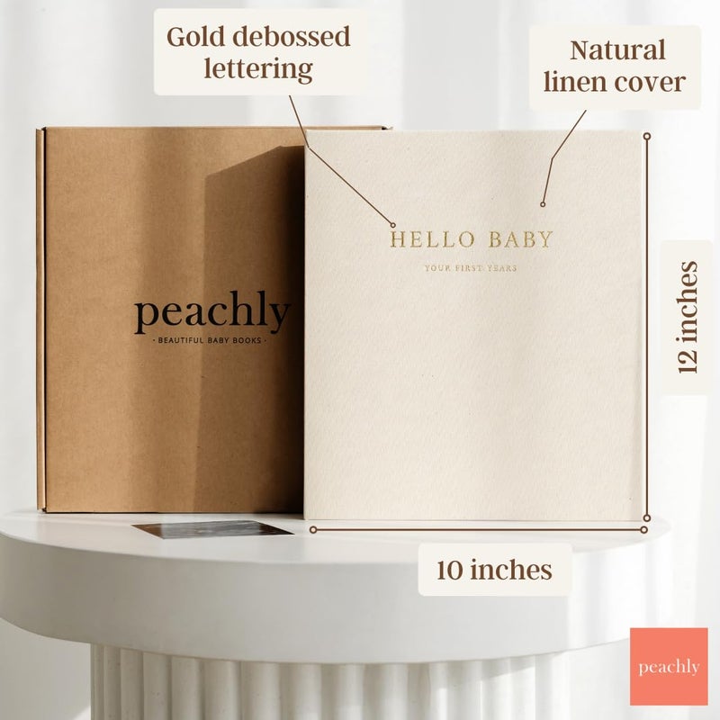 Peachly كتاب ذكريات بيبي بيشلي للجنسين | تذكار بسيط للسنة الأولى للبيبي للمعالم | كتب بيبي لكتاب ذكريات السنة الأولى | ألبوم بسيط لذكريات البيبي للأولاد والبنات | كتان طبيعي - زيتوني - Image 2