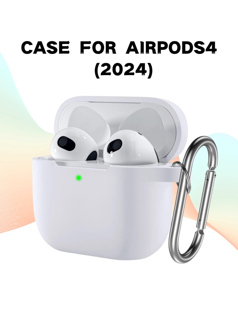 AirPods 4th Generation Enhanced Protection Case, Soft Silicone Cover with Keychain, Full Protective Case Unisex, Compatible with Latest Apple AirPods 4 — White - Image 1