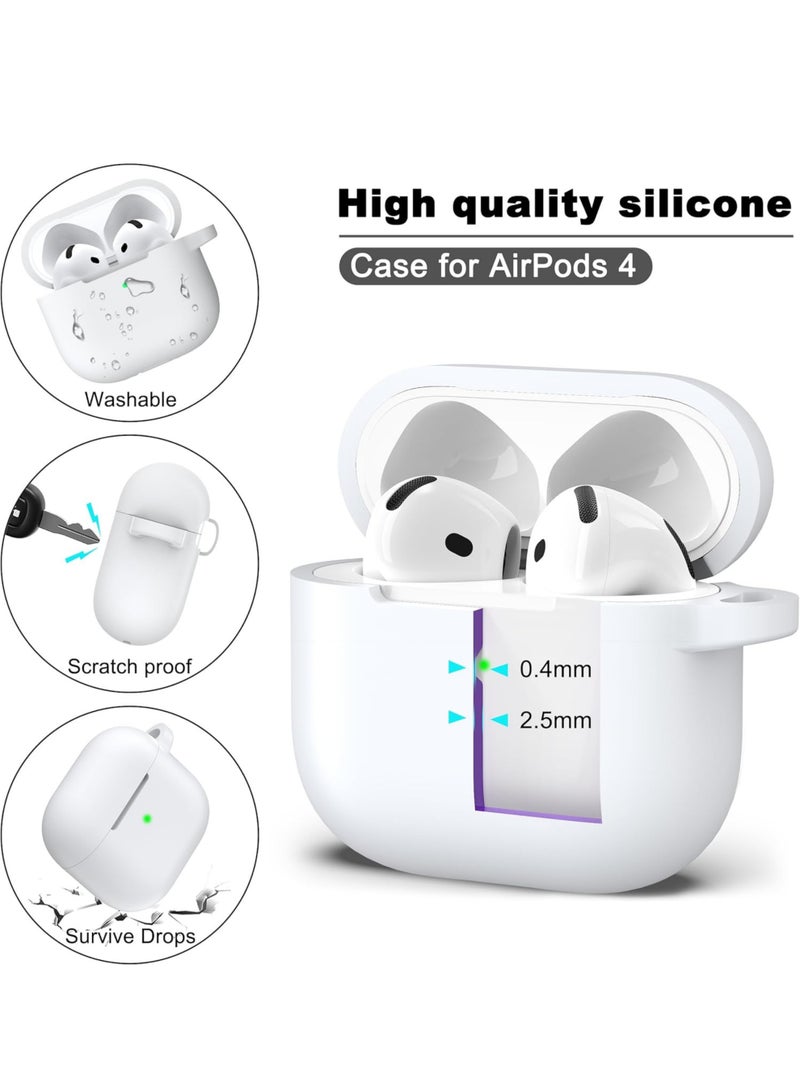 AirPods 4th Generation Enhanced Protection Case, Soft Silicone Cover with Keychain, Full Protective Case Unisex, Compatible with Latest Apple AirPods 4 — White - Image 2