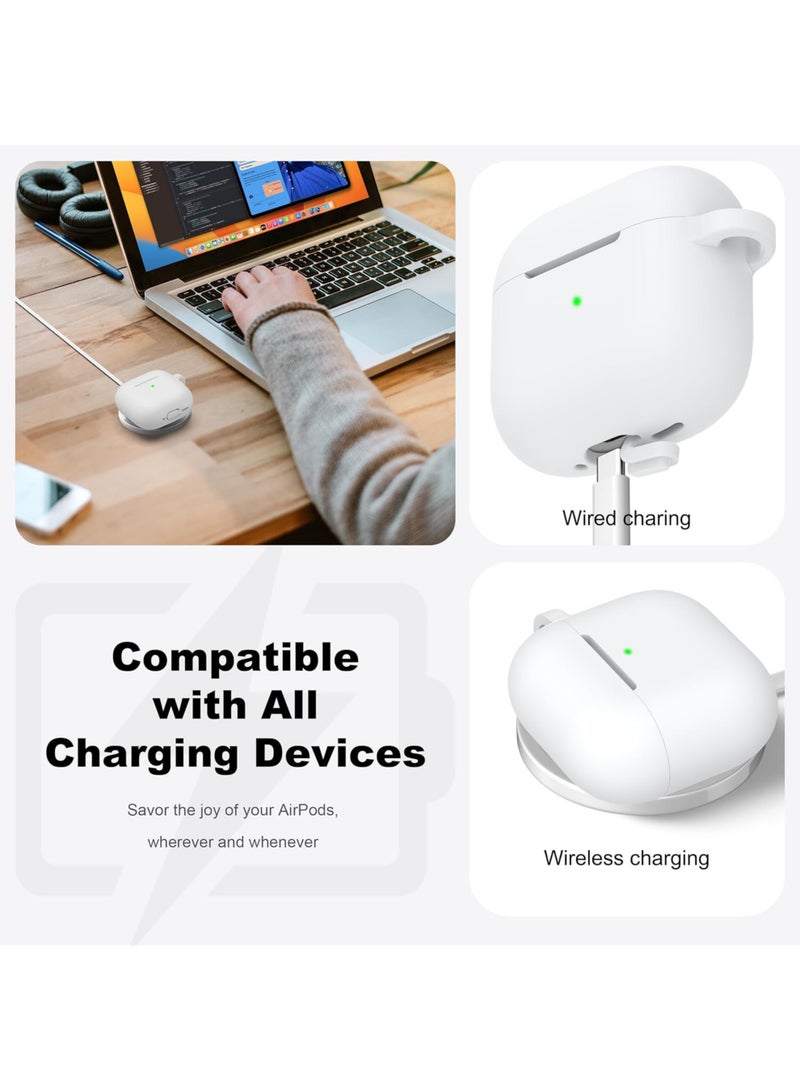 AirPods 4th Generation Enhanced Protection Case, Soft Silicone Cover with Keychain, Full Protective Case Unisex, Compatible with Latest Apple AirPods 4 — White - Image 3