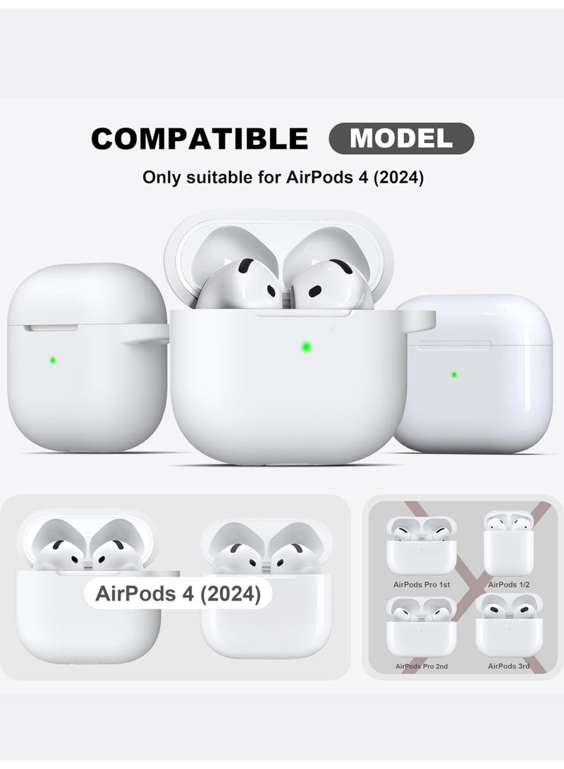 AirPods 4th Generation Enhanced Protection Case, Soft Silicone Cover with Keychain, Full Protective Case Unisex, Compatible with Latest Apple AirPods 4 — White - Image 4
