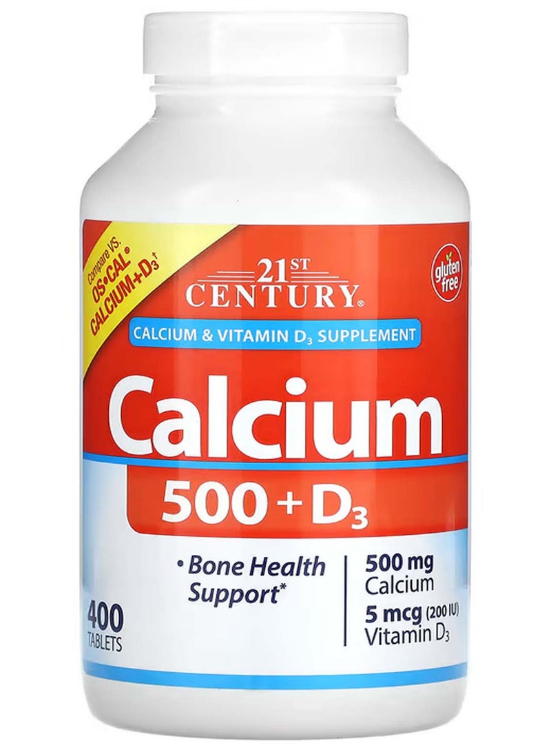 21st Century Calcium 500 + Vitamin D3 Food Supplement, 5 mcg (200 IU), 400 Tablets - Image 1
