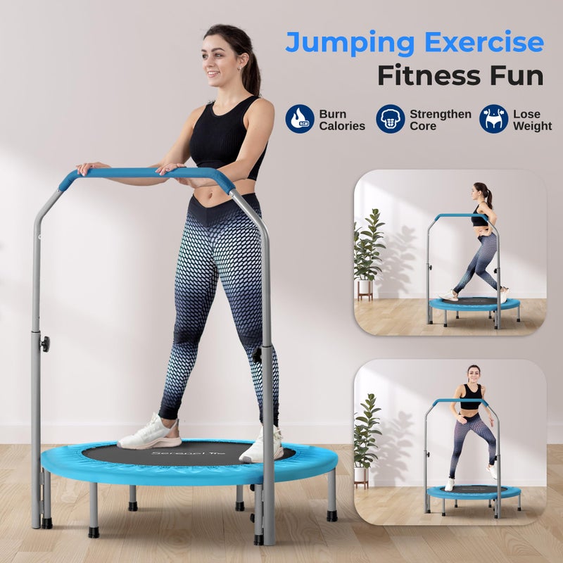 SereneLife 40" Foldable Mini Trampoline - Compact Fitness Trampoline for Kids Adults, Exercise Rebounder with Adjustable Foam Handle, Indoor/Garden Workout Equipment, Max Load 200 lbs, Sky Blue - Image 3