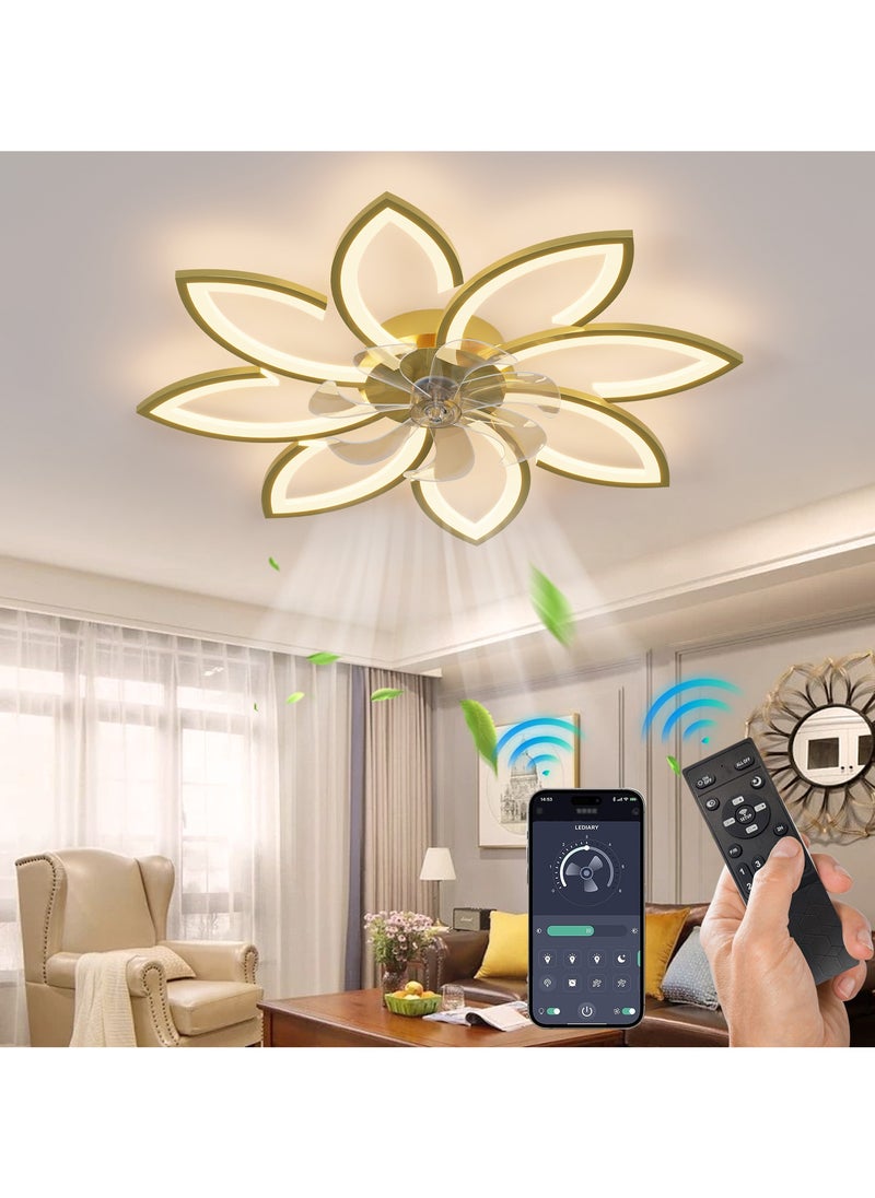 Ganeed Ganeed Gold Ceiling Fans with Light Modern Ceiling Fan Light Flush Mount LED Ceiling Fan Lighting Fixture for Kitchen Living Room  - Image 1