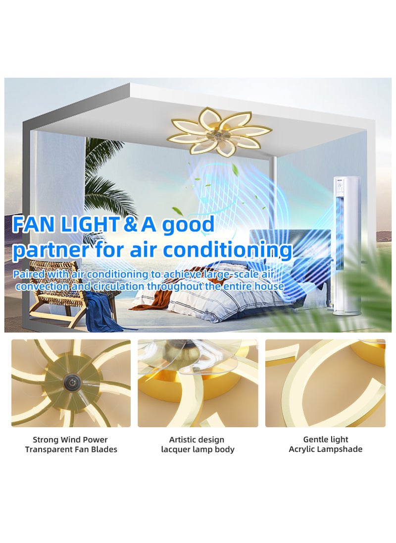 Ganeed Ganeed Gold Ceiling Fans with Light Modern Ceiling Fan Light Flush Mount LED Ceiling Fan Lighting Fixture for Kitchen Living Room  - Image 4