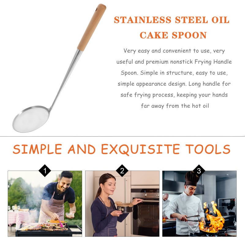 2pcs Kitchen Non-stick Oil Spoon Wood Handle Spoon Tool for Frying Snack Frying Spoon - Image 2