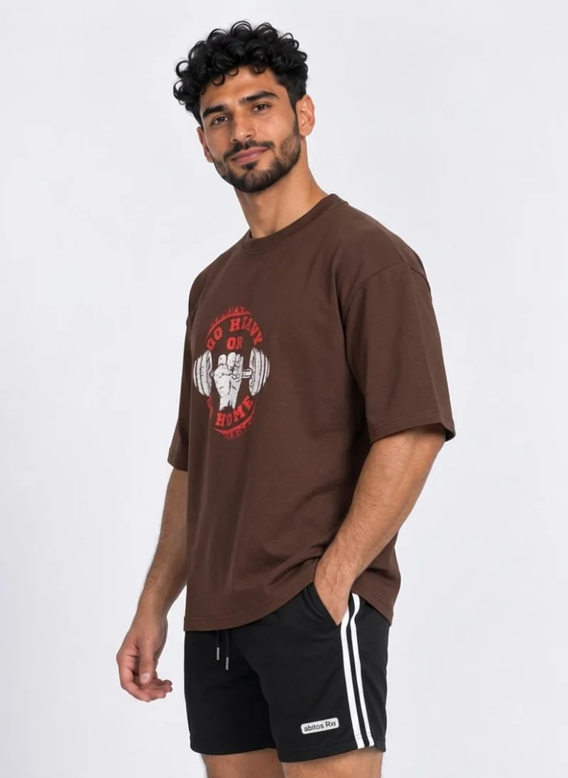 Abitos Go Heavy or Go Home Heavyweight Oversized Tshirt Coffee Brown