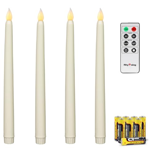 Rhytsing Ivory 10.8" Flameless Taper Candles with Timer, Battery Operated Dinner Long Candles with Remote, Smooth Wax Finish, Warm White LED, 8 Batteries Included - Set of 4 - Image 1