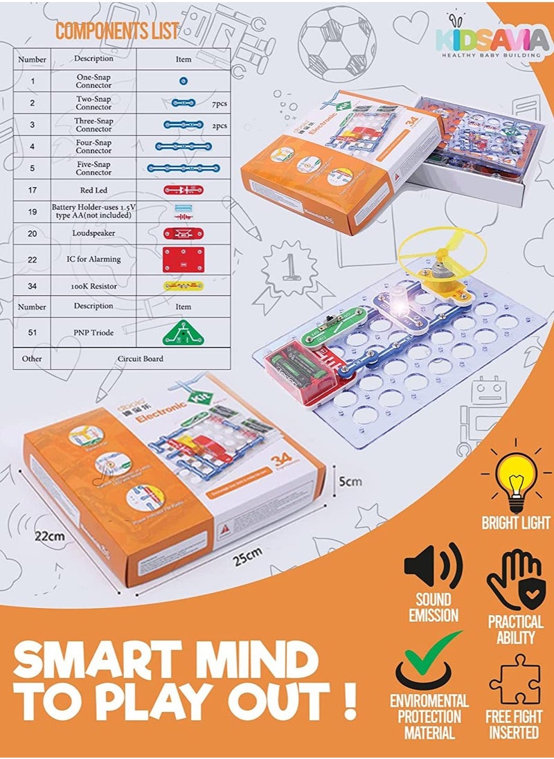 KIDSAVIA - KIDSAVIA® - STEM DIY Science Experiment Snap Circuits Electronics Exploration Kit 34 Plus Experiments STEM Educational Building Project for Kids Boys & Girls - Image 1