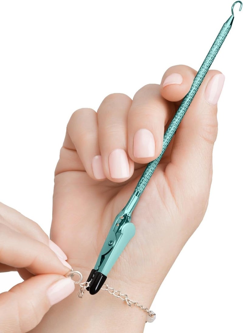 Mission Gallery Bracelet Helper Tool with Hook - Fastener Helper Tool for Bracelet, Necklace, Jewelry, Watch - Clip, Clasp Helper - Portable, Easy-to-Use, Made of Metal - Teal - Image 1