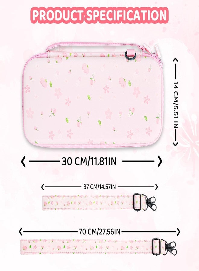 RHOTALL Pink Cherry Blossom Carrying Case for Nintendo Switch 2,Cute Sakura Protective Travel Case,Clear Glitter Flower Dockable Shell Cover for Switch 2,Screen Protector,Shoulder Strap,2 Thumb Caps - Image 2
