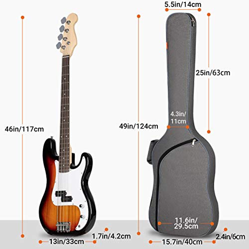 CAHAYA Bass Guitar Bag Gig Bag Backpack Padded Soft Electric Bass Case 0.3in Padding, Grey CY0202 - Image 2
