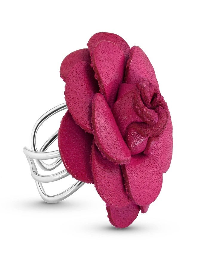 ايرافيدا خاتم إيرافيدا سويت فوشيا غرانديفلورا من الجلد الطبيعي قابل للتعديل بمقاس حر | مجوهرات زهرية فريدة مصنوعة يدوياً للنساء - Image 2