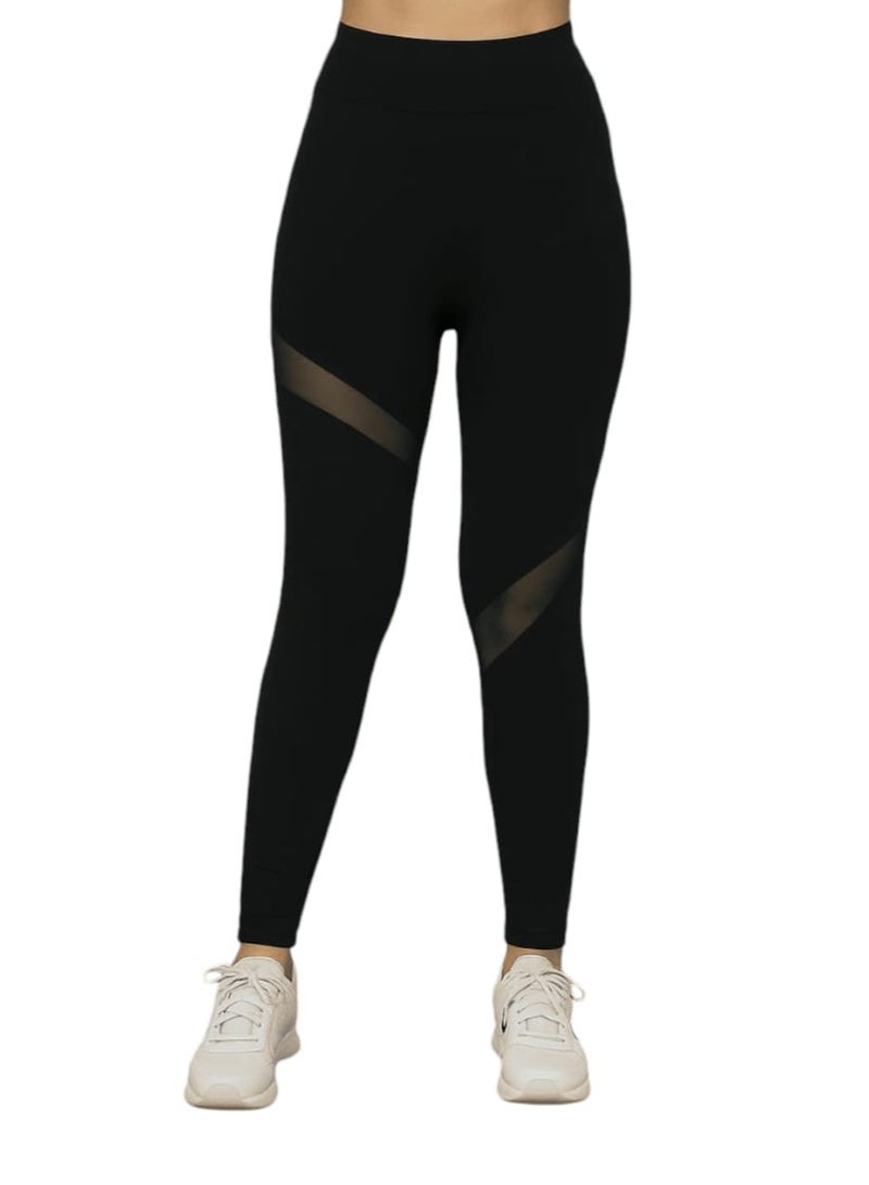 سوفت ستيبس بنطال ضيق شبكي أسود عالي الخصر للنساء - ملابس رياضية ضيقة مقاس M - Image 2