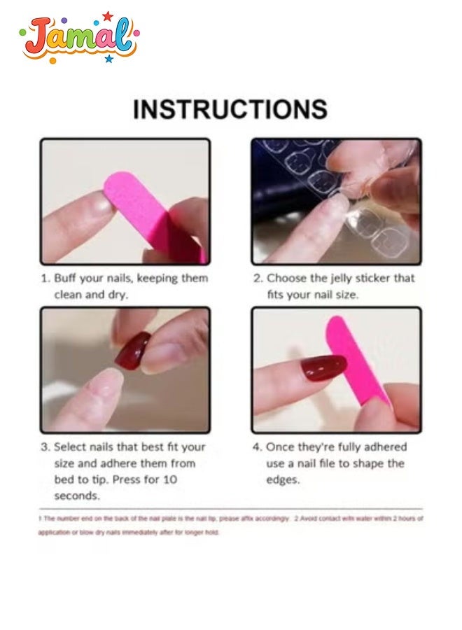 Jamal 24PCS Wine Red Fake Nails – Easy DIY Press-On Full-Cover Nail Set for Women, Reusable & Stylish - Image 5