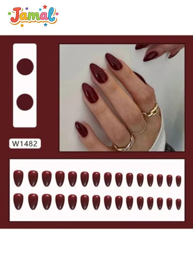 Jamal 24PCS Wine Red Fake Nails – Easy DIY Press-On Full-Cover Nail Set for Women, Reusable & Stylish - Image 2