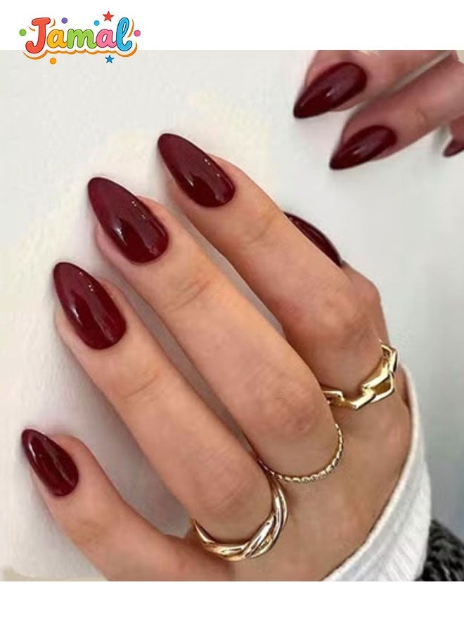 Jamal 24PCS Wine Red Fake Nails – Easy DIY Press-On Full-Cover Nail Set for Women, Reusable & Stylish - Image 1