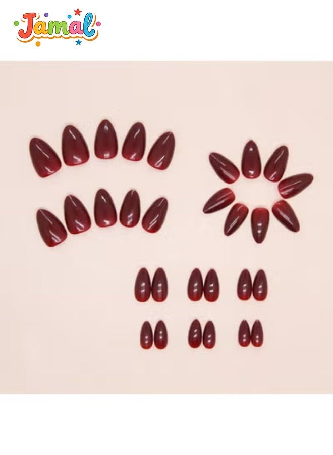 Jamal 24PCS Wine Red Fake Nails – Easy DIY Press-On Full-Cover Nail Set for Women, Reusable & Stylish - Image 3