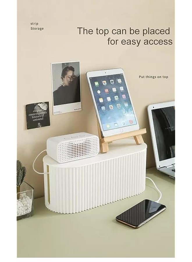 PROMASS Cable Management Box, Dustproof Large Cord Organizer Box with lid,under desk cable hider(White) - Image 5