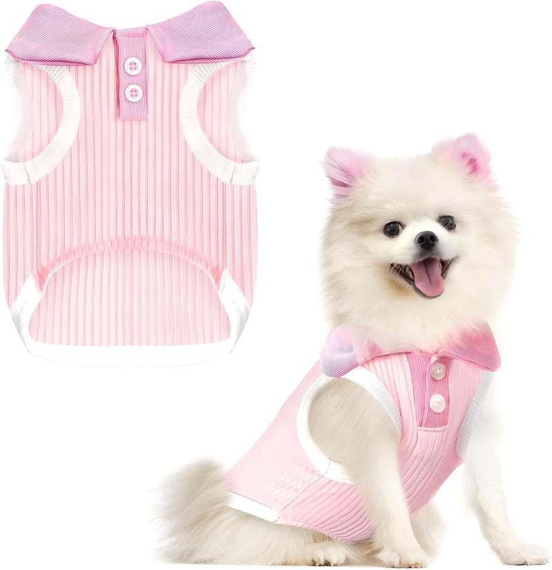 KASTWAVE Budget global standard quality Dog Tshirts for Small Dogs Pink Polo Shirt Stretchy Dog T Shirt Breathable Pet Cooling Vest Sweatshirts Girl Boy Puppy Dachshund French Bulldog Frenchie Chihuahua Pet Clothes (Pink - M) Multi-use upgraded craftsmanship - Image 1