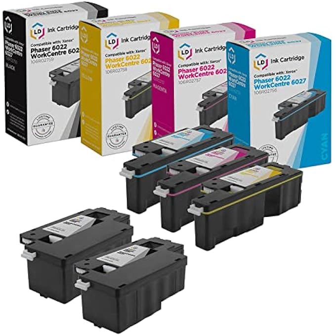 خراطيش حبر معاد تصنيعها من LD بديلة لـ Xerox Phaser 6022 و WorkCentre 6027 (2 أسود، 1 أزرق، 1 وردي، 1 أصفر، عبوة 5) متوافقة مع Phaser 6022، WorkCentre 6027، WorkCentre 6027NI - Image 1